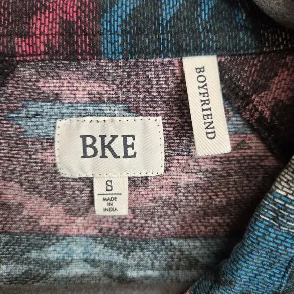 BKE Womens Buckle Plaid Boyfriend Shirt S Multi Aztec Print Button Granola Girl - Picture 4 of 10